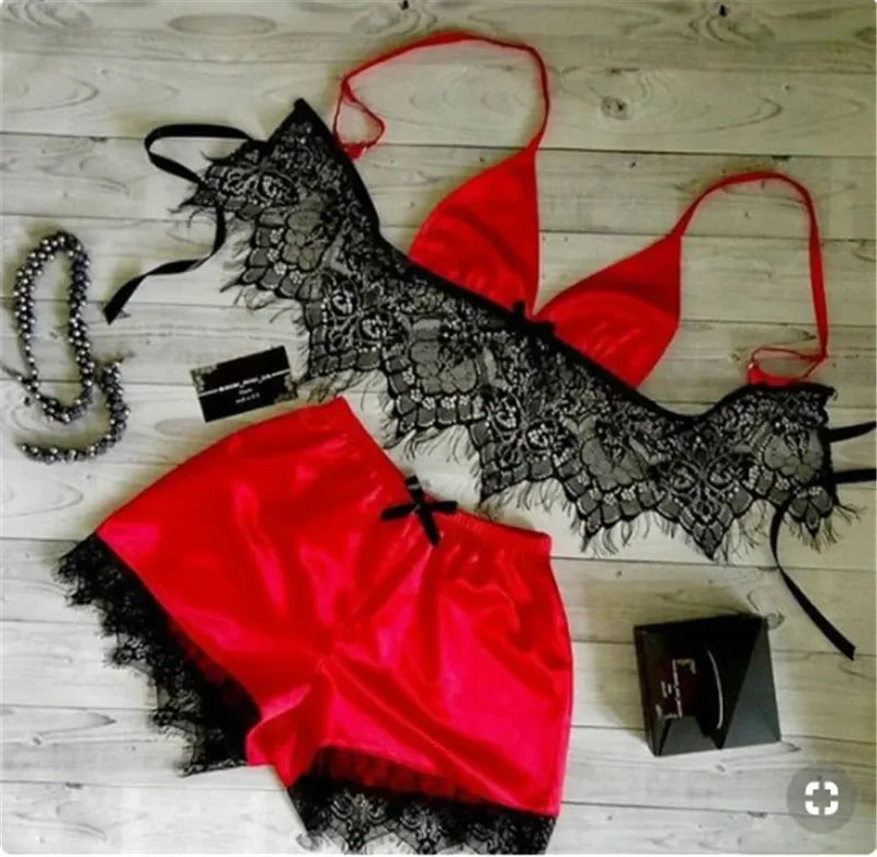 Leechee New Pajamas For Women Sexy Satin Pajamas Set Comfortable Home Clothes Sleeveless Cute Bra And Shorts V Neck Sleepwear