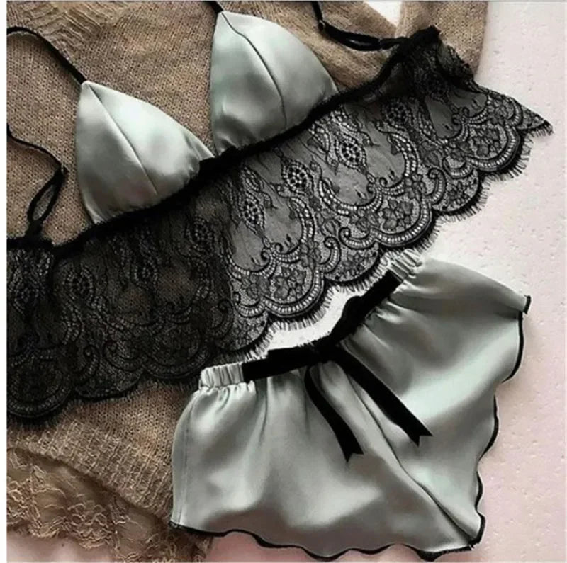 Leechee New Pajamas For Women Sexy Satin Pajamas Set Comfortable Home Clothes Sleeveless Cute Bra And Shorts V Neck Sleepwear